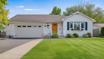 Home prepared for sale with mowed lawn and landscaping